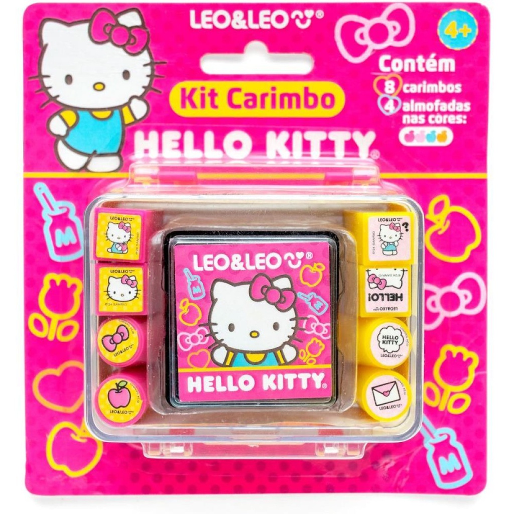 Kit Carimbo Hello Kitty - Maleta  8 Carimbos + 1 Almofada