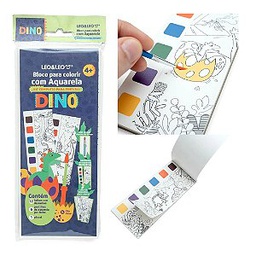 [7897256218241] Bloco De Colorir  Aquarela Dino - Oppbag - 12 Folhas - 6 Pastilhas + Pincel